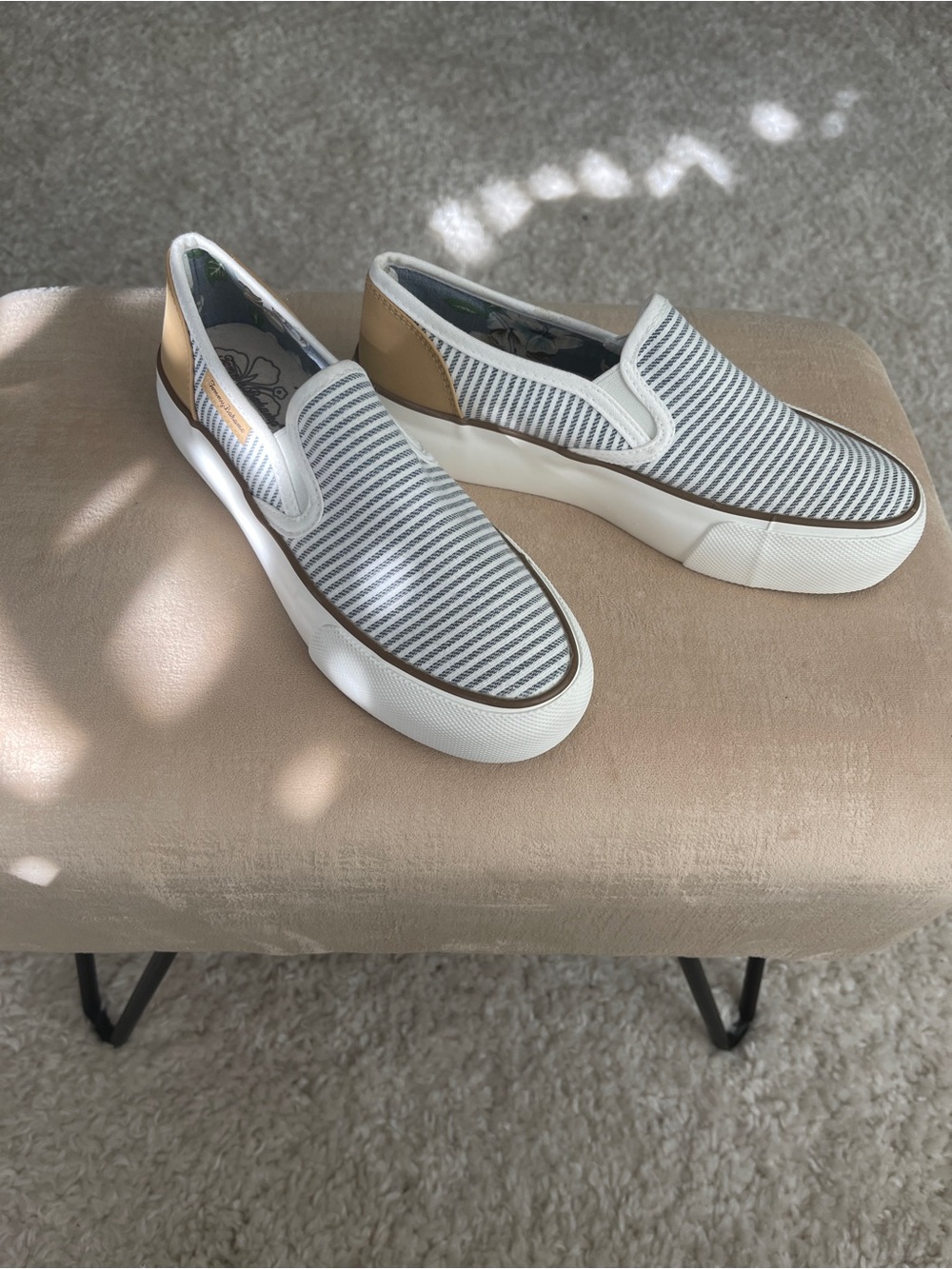 Tommy Bahama Women's Slip-On Sneakers in White, Gray & Tan